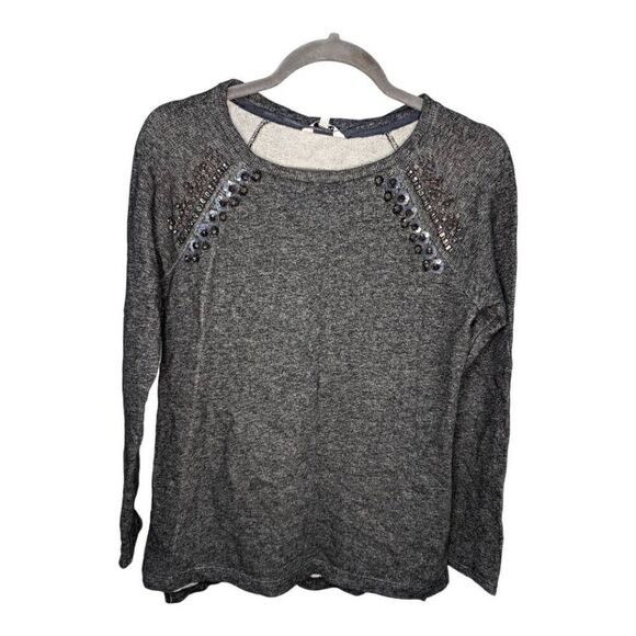 Crown & Ivy Charcoal Gray Long Sleeve Embellished Neckline Sweater Women's Size - Picture 1 of 6